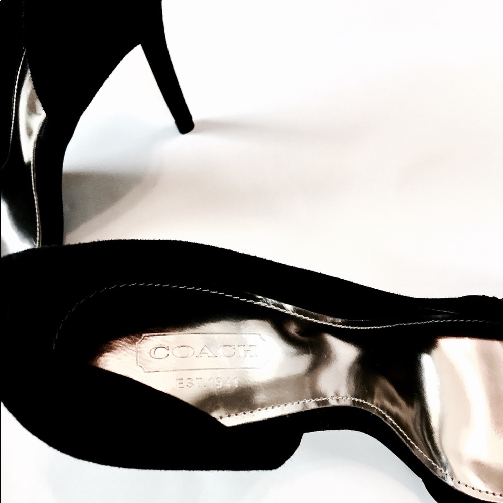 Coach Black Suede Open-Toe High Heels with Studded Detail - Picture 4 of 4